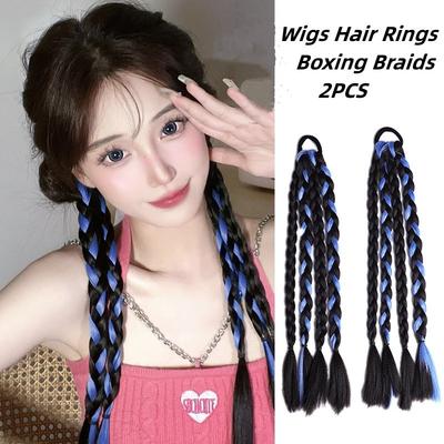 2er-Pack Box-Braids-Perücken, Haarringe für Damen-Pferdeschwänze, geflochtene Twist-Haarringe mit Blumen, Haargummis, Haaraccessoires
