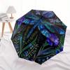 Blue Dragonfly Garden: A Vibrant Circular Art Print Umbrella, Cute Umbrella with Cute Design, Portable 3-Fold Compact Umbrella for Men & Women, Valent