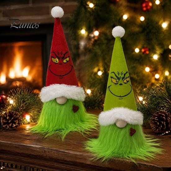 Seasonal Decorative Hanging Items Christmas Tree Green Haired Plush Ornament, Stuffed Animal Doll Dwarf Indoor Outdoor Holiday Decor Figurine, Festive
