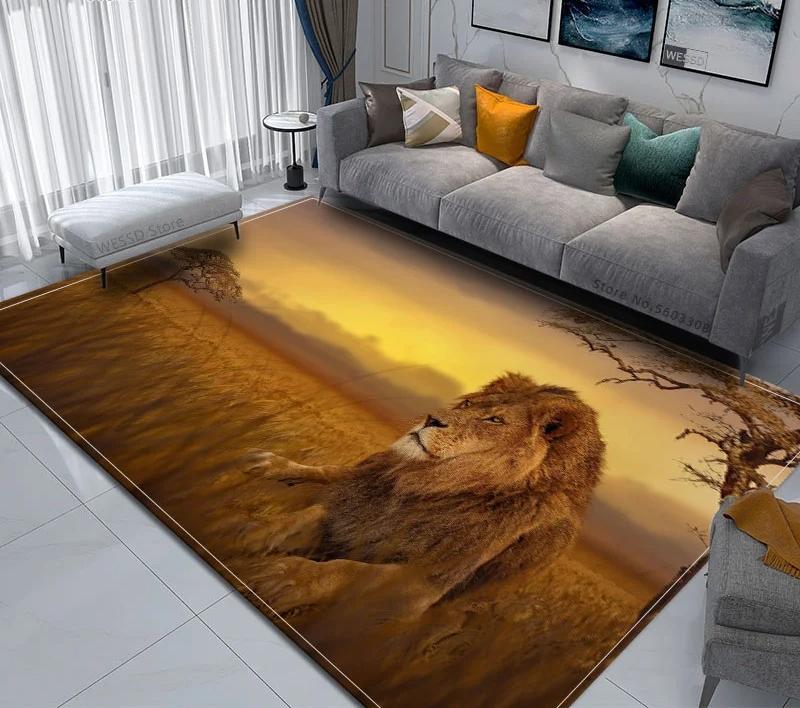 3D Animal Lion Printed Carpet Creative Door Floor Mat Soft Doormat Non-slip Floor Mat Living Room Rug Home Decoration Washable