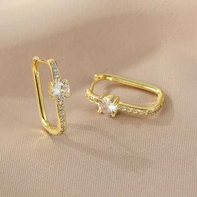 Stainless Steel Square Circle Earrings For Women  Gold Plated Zircon Hoop Earrings Trendy Aesthetic Jewelry Wedding Gift