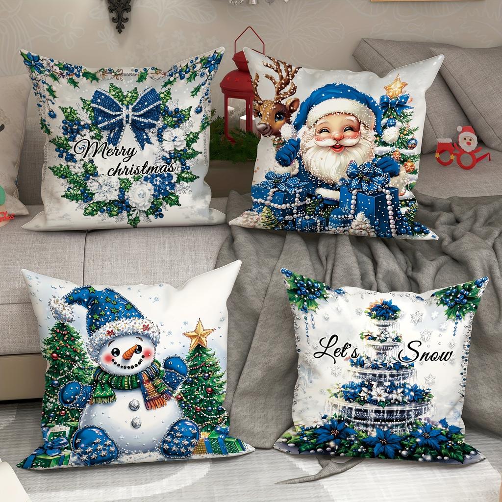 Weihnachtsdekoration Kissenbezug Frohe Weihnachten Weihnachtsmann Schneemann Girlandenmuster geeignet für Zuhause Zimmer Sofa Kissenbezug