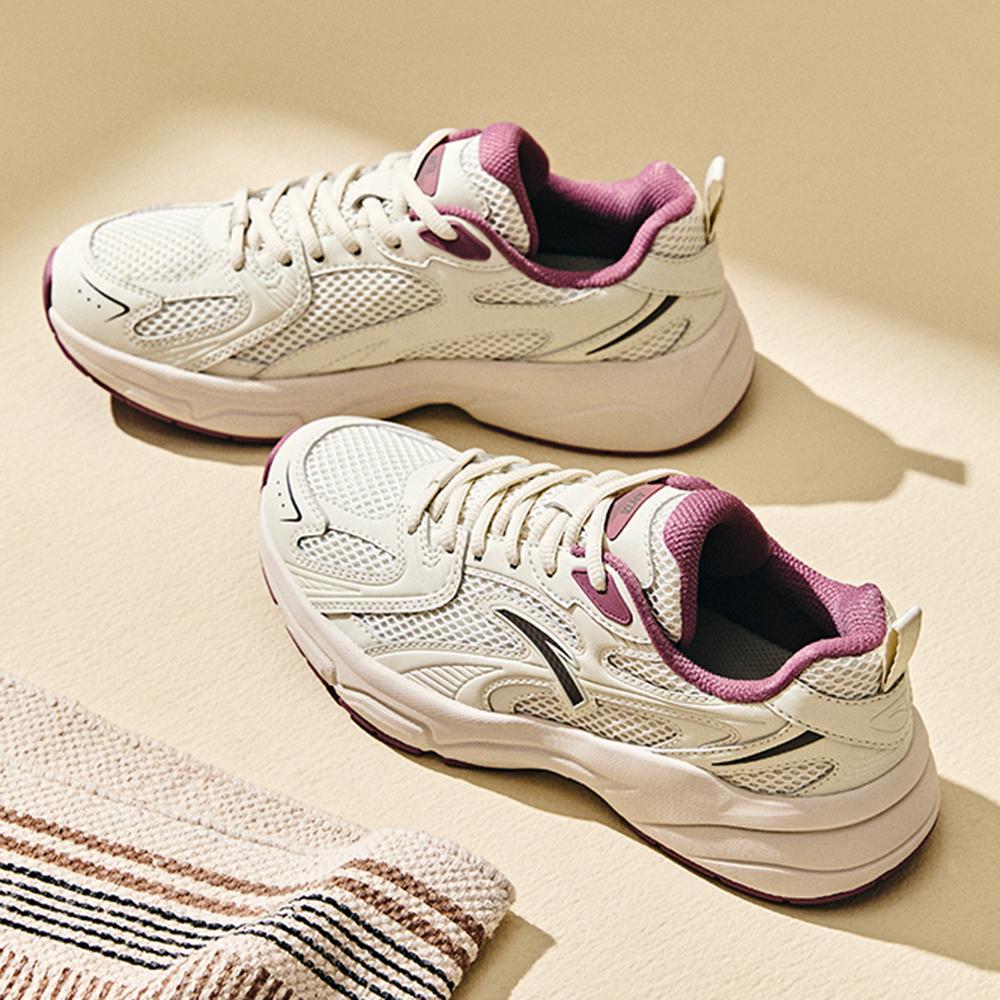 Anta Lifestyle Series AT803 Sports Retro Wear-Resistant Breathable Height-Increasing Low-Top Casual Shoes Women Casual Shoes Enamel-Gray 922538822-5