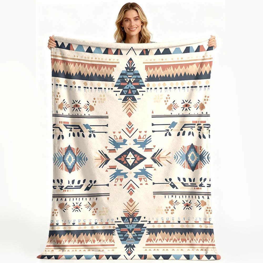 1pc Southwestern Aztec Tribal Print Flannel Throw Blanket Ultra Soft Cozy Boho Blanket for Home Couch Bed Living Room