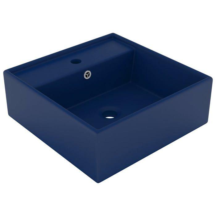 VidaXL Lavabo carré à trop-plein Bleu foncé mat 41x41 cm Céramique