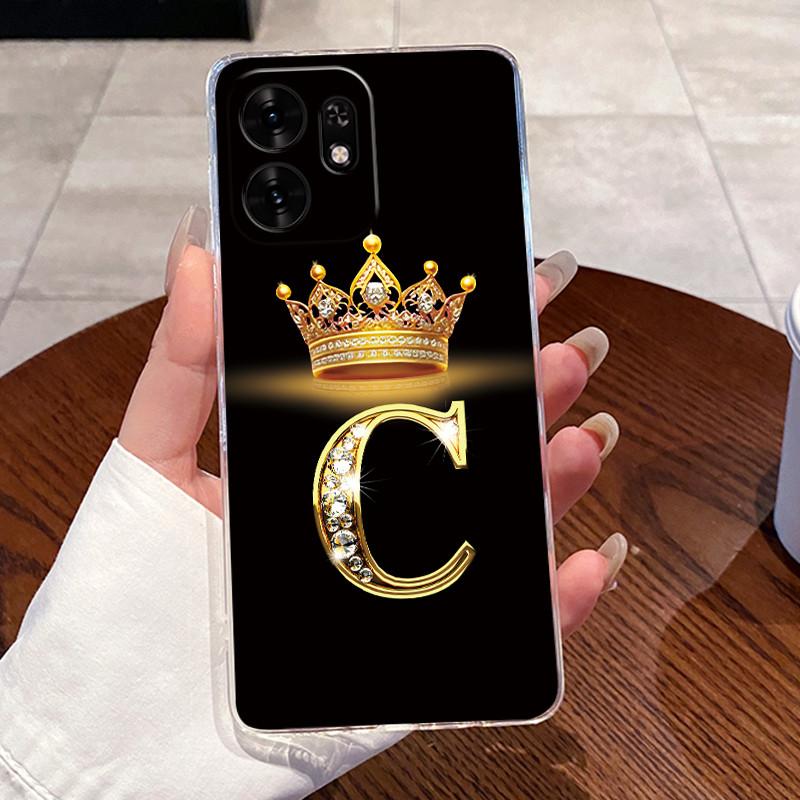 Fashion Initial Letter Crown Couple Case For Honor Play 60A 5G / Honor X6d 5G Transparent TPU Silicone Shockproof Soft Casing