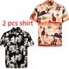 Summer Fashion Beer Hamburger Cat Printing Shirt Hawaiian Beach Vacation Clothing Men's Street Style Shirt Daily Men's and Women's Shirt