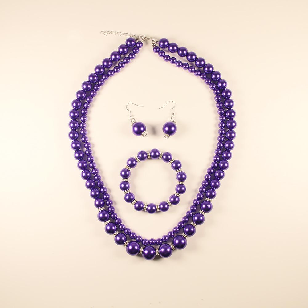 Hot Sale Bridal Jewelry Set Stylish Simple Handmade Imitation Pearl Beaded Necklace Bracelet Stud Earrings Women
