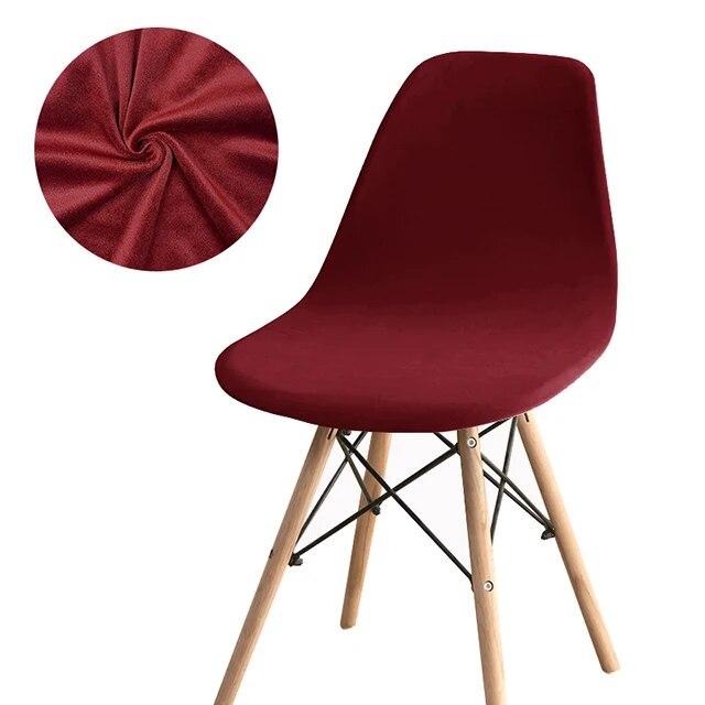 Solid Color Velvet Shell Chair Cover Washable Removable Back Chair Covers Stretch Dining Seat Cover for Hotel Home Dining Room
