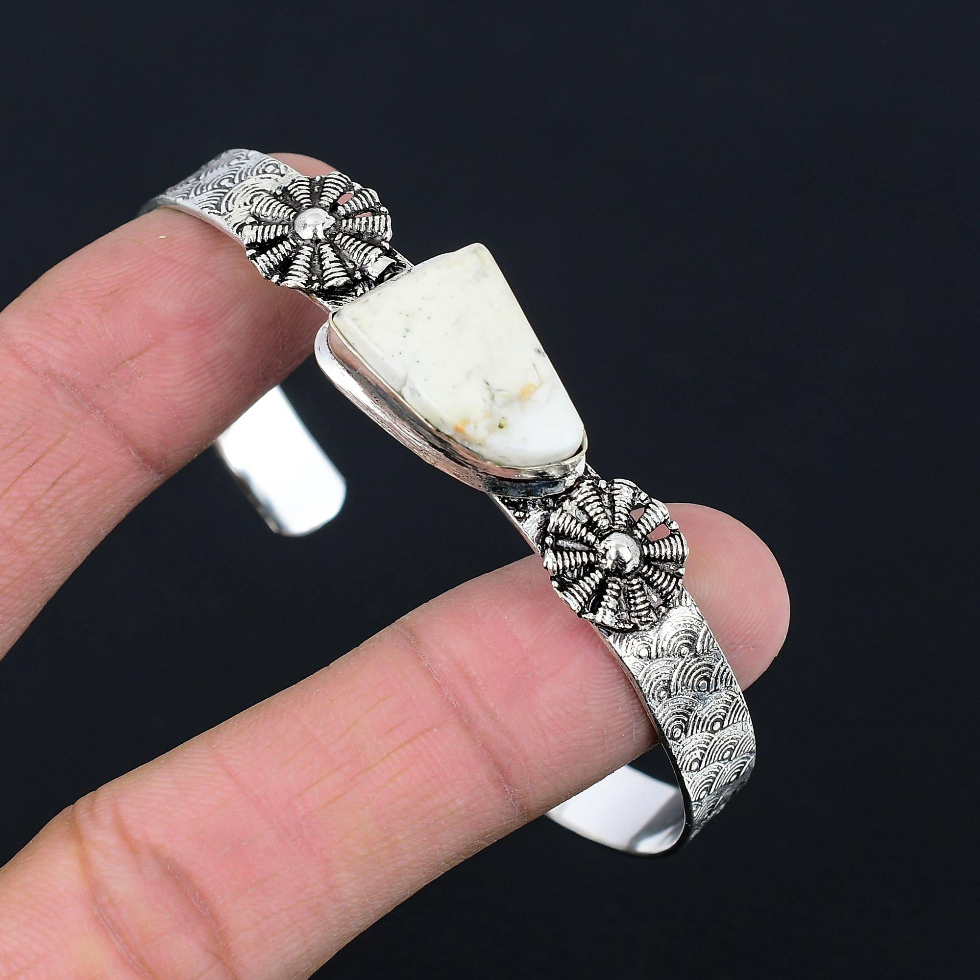 

Daughters Day Deal Sterling Silver Natural Maligano Jasper Boho Bangle Bracelet Adjustable