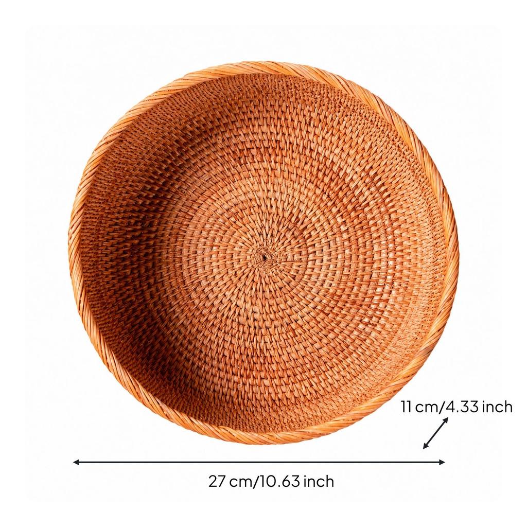Handwoven Rattan Storage Basket Handmade Round Open Rustic for
