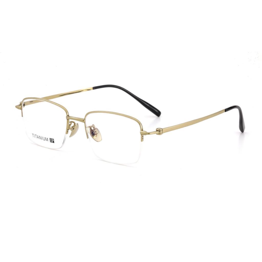 Men's Semi-Rimless Half-Titanium Eyeglass Frames with Wood Grain Temple Tips