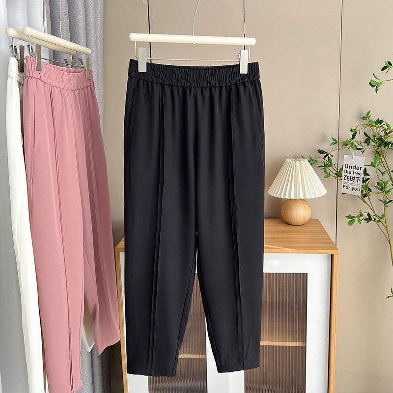 Women S Summer Thin High Waist Tapered Pants Plus Size Casual Cropped Trousers