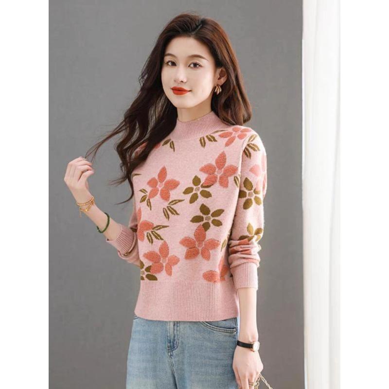 

Маленький свитер для женщин на осень и зиму. Модная рубашка с полувысоким воротом, юбкой и трикотажным топом. 2XL розовый