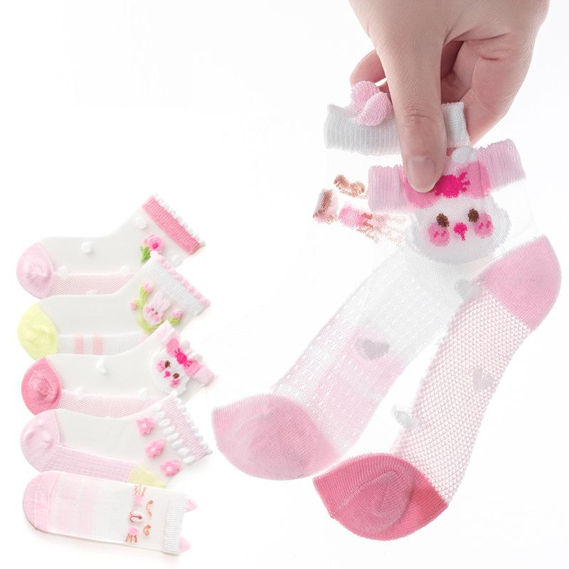 5 Pairs/Lot Summer Children Cotton Socks Boy Girl Baby Fashion Mesh Cartoon For  Spring New 1-12 Year Student Kids Teen Sock