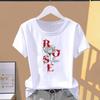 (Asian Size) Flower Letter Trend Short Sleeve T-shirts Print Fashion Lovely Female Casual Top T O-neck Graphic Tee Women's Clothing