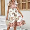Women's Summer Flying Sleeves V-neck Dress Floral Print Stand Collar Midi Dress