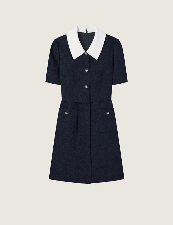 Roem Collar 2-In-1 Tweed Mini Dress (Navy) Rmowg25Nt1
