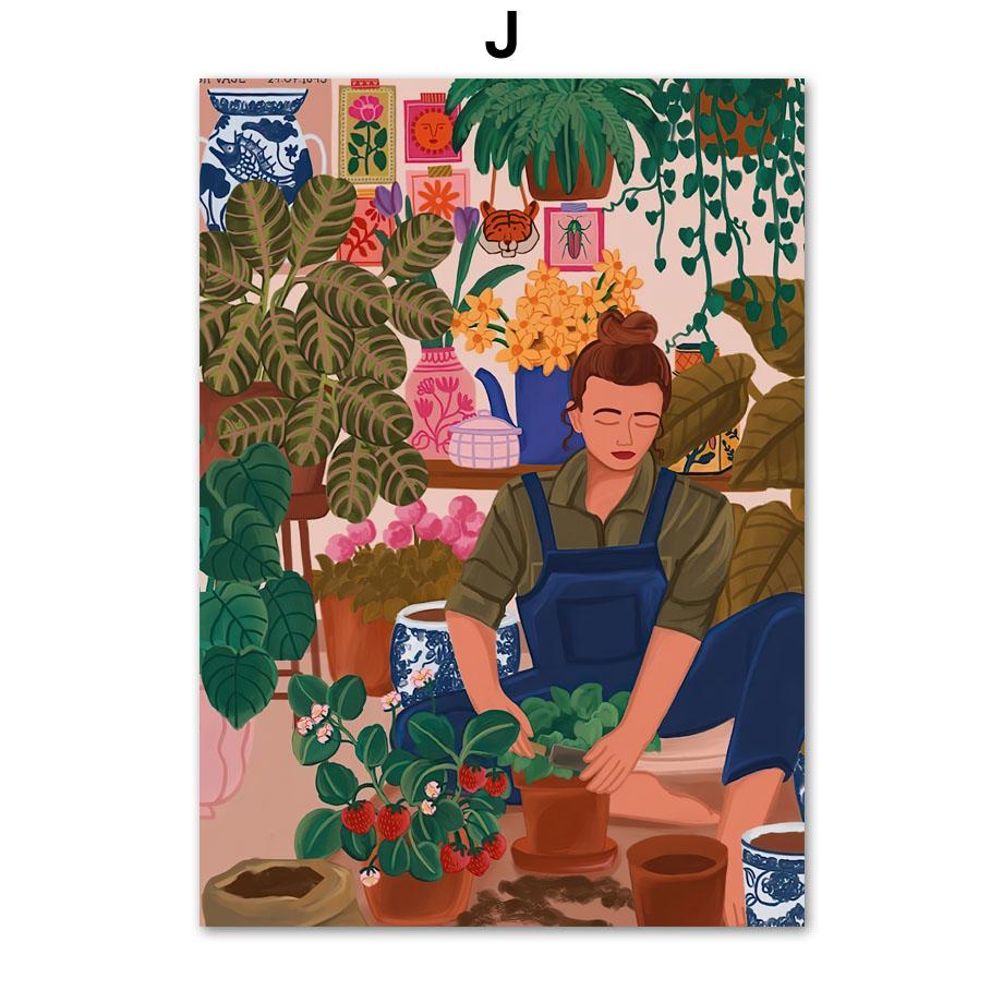 Reading Girls Plant Lady Picnic Fruity Flowers Tea Life Posters And Prints Wall Art Canvas Painting Pictures Living Room Decor