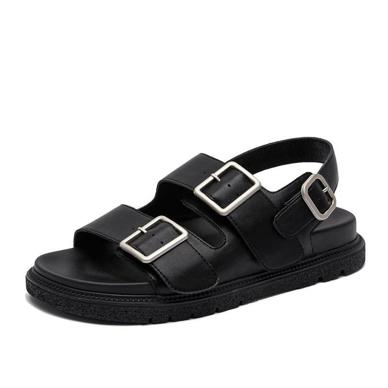 

Leather retro sandals women s flat bottom 2025 new summer Roman platform outer wear soft bottom ins tide beach shoes 40