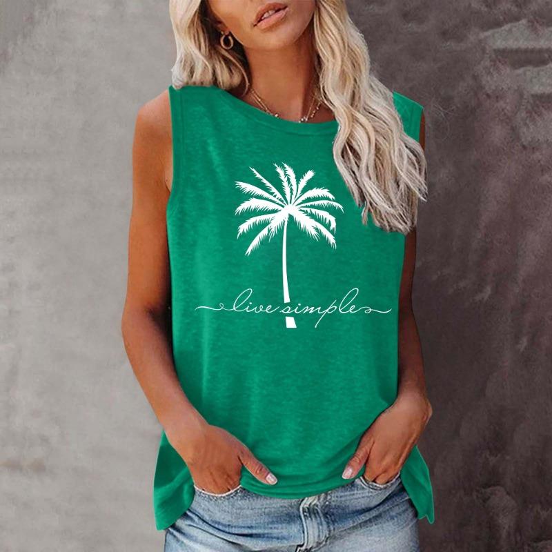 Seeyoushy Coconut Printing New Summer Fashion Harajuku Style  Crew-neck Women's T-shirt Sleeveless T-shirt Camisetas Blouse