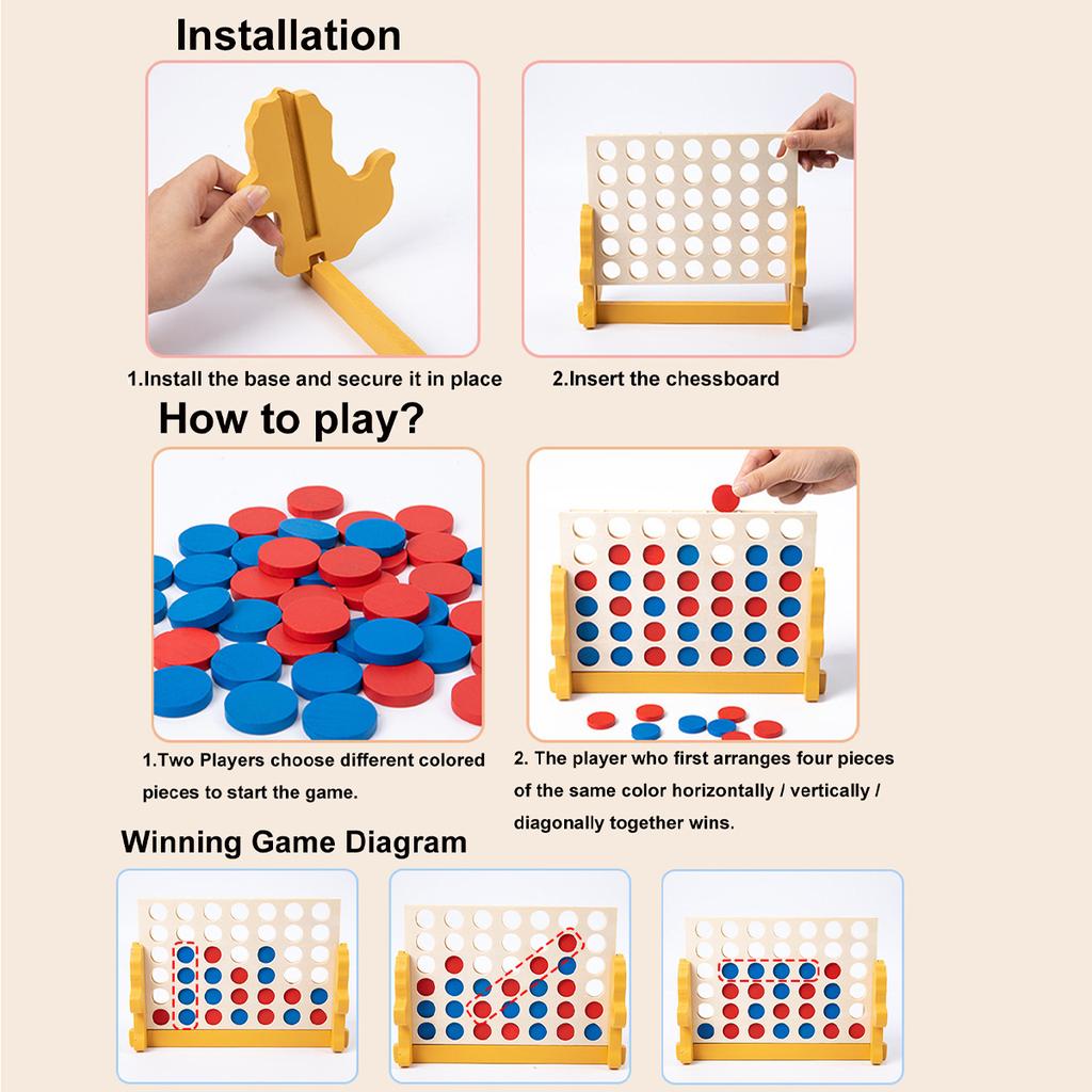 Klassisches Holz-Vier-Gewinnt-Gitter, 4 in einer Reihe Spiel mit Dinosaurier-Basis, Strategie-Familienbrettspiele für 2 Spieler, Eltern-Kind-Spiel
