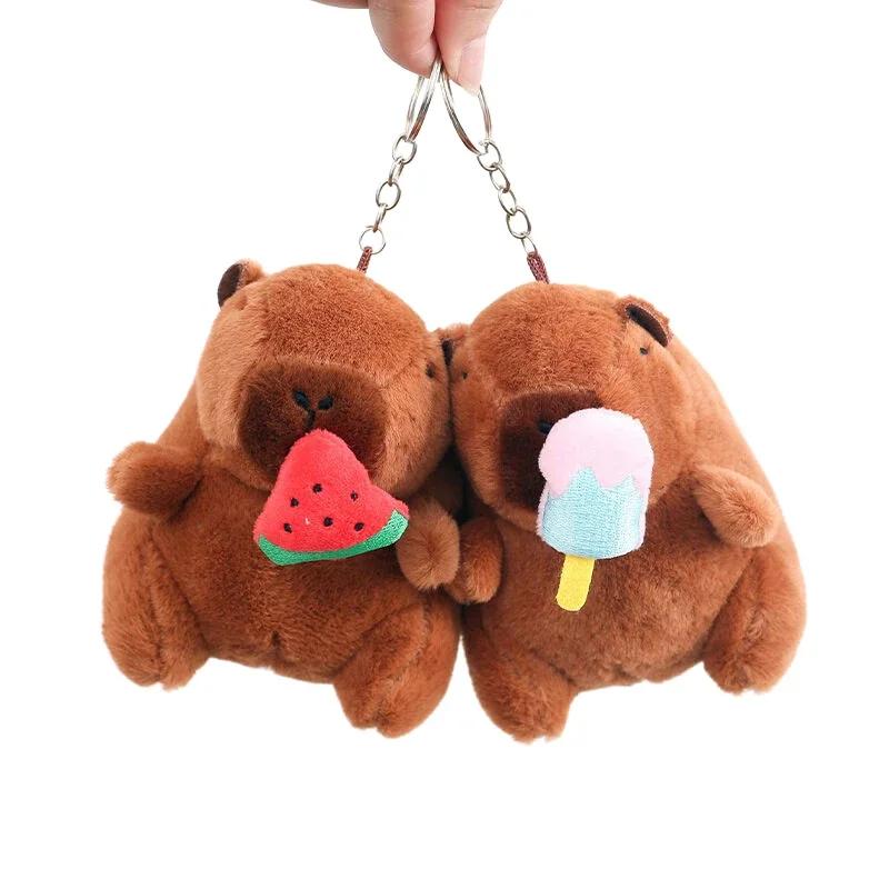 Cute Stuffed Animals Plush Capybara Keychain 12cm Cartoon Simulation Capybara Pendant Snot-Pulling Cute School Bag Pendant