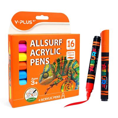 YPLUS 3x Large Capacity Acrylic 16 Large Capacity Acrylic Marker Pen Set for DIY Art Crafts On and Art Supplies Markers, Colors, No-Press Use, Glass,
