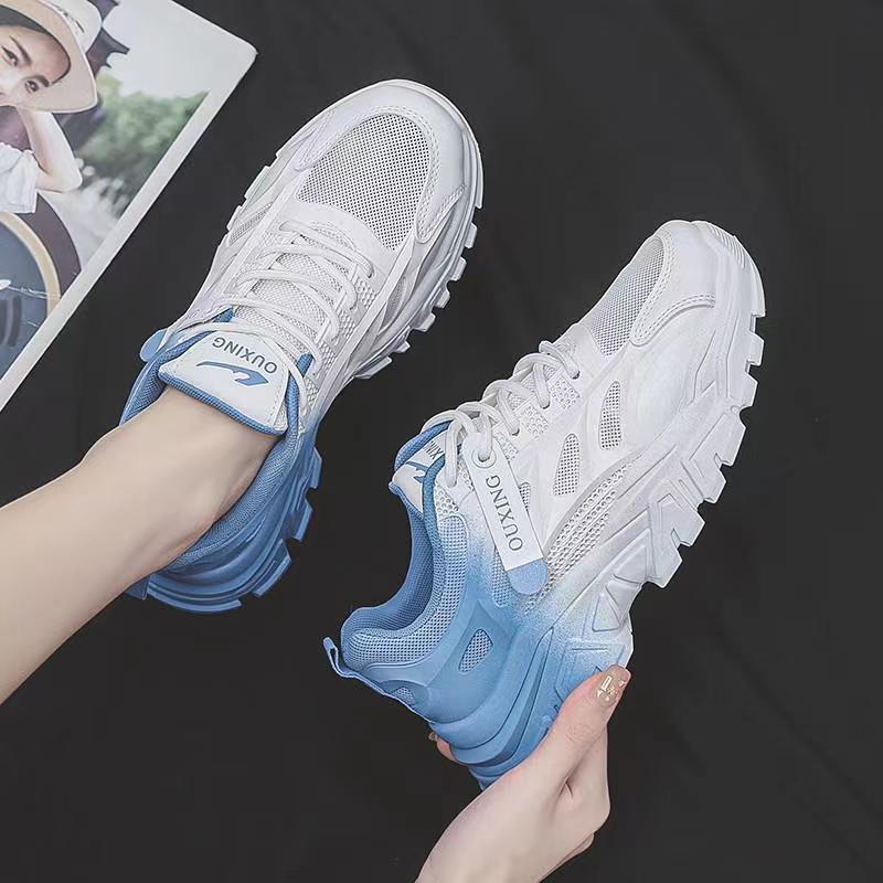 Platform Dad Shoes Women's Spring and Summer Mesh Breathable New Versatile Casual White Shoes Women's Sports Running Shoes