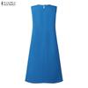ZANZEA Women Casual Round Neck Summer Sleeveless Pleated Dress