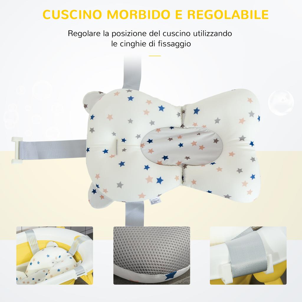 Foldable Baby Bath Tub, 0-3 Years, Temperature Indicator, Cushion, 81.5x50.5x23.5 cm, Yellow