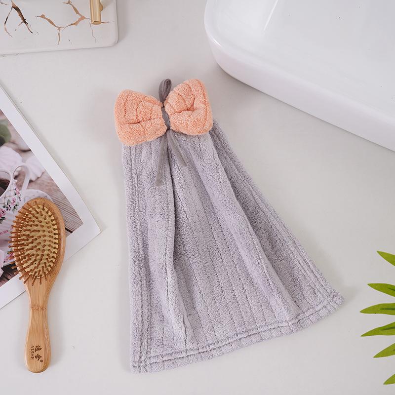 

2 шт. Сверхмягкие микрофибровые полотенца для рук - Подвесные и впитывающие, Пастельные цвета с декоративным бантом, Идеально подходят для использования на кухне и в ванной, Полотенца для рук 2pcs серый