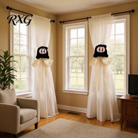 Unique Window Ornament Ties Halloween Curtain Tiebacks, Funny Witch Hat Pumpkin Ghost Cartoon Straps, Style Decor Lightweight Adjustable Holdbacks for