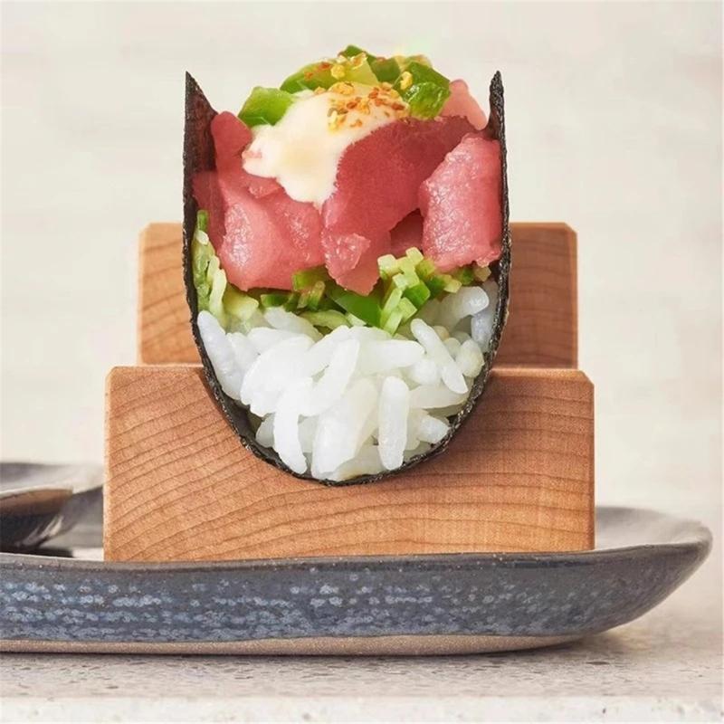 Elegant Wood Display Stand Cuisine Display Holder Sushi Display Plate Tacos Display Rack Wood Material for Sushi Tacos