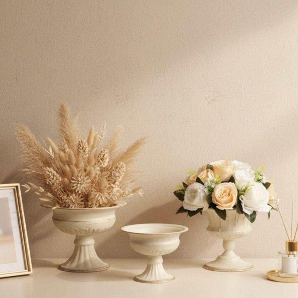Vaso Fioriera in Metallo Vintage Bianco Multifunzione Vaso Decorativo Vaso Urna Fioriera Soggiorno