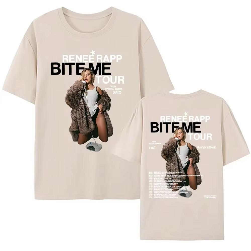 Reneé Rapp Bite Me Tour 2025 Tričko Letní Krátký Rukáv Pánská Trička Zpěvačka Grafický Potisk Tričko O-výstřih Móda Dámské Tričko