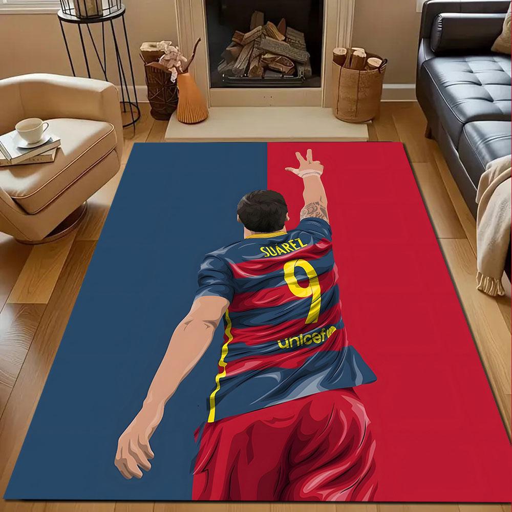 "Soccer Player with Number 9" Patterned carpet, non slip mat suitable for living room and bedroom sofas