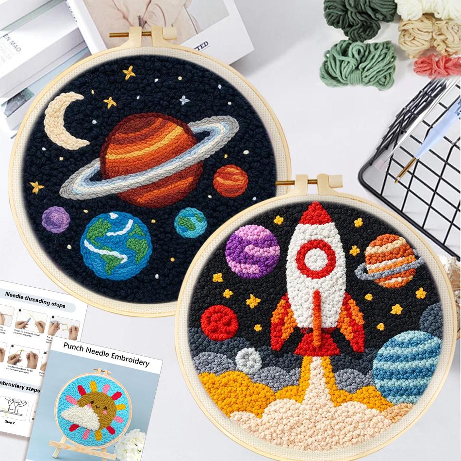 Punch Needle Stickerei für Erwachsene DIY Bastelsets Landschaft des Planetenraums DIY Punch Needle Set Kunsthandwerk DIY Set