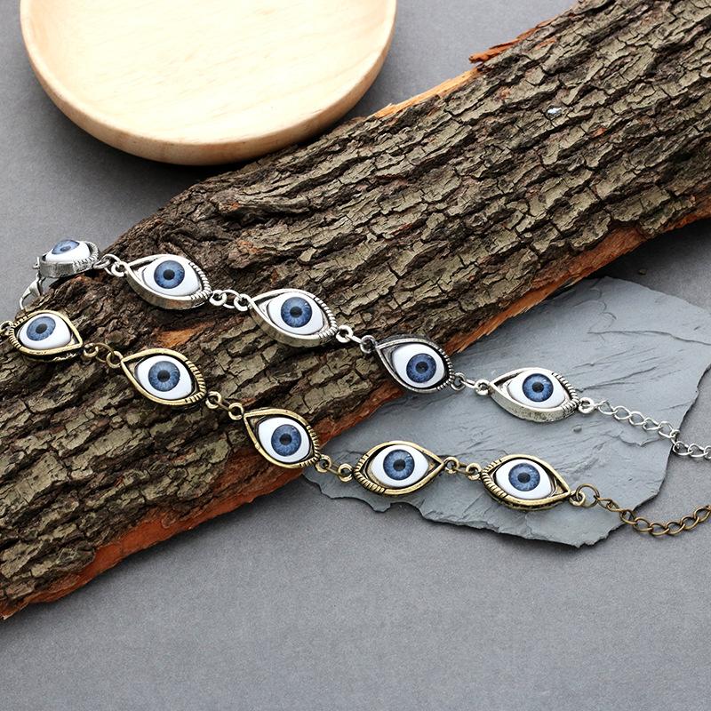 Vintage Punk Evil Eye Bracelet 5 Blue Eyeball Connect Exaggeration Multiple Dense Evil Eyes Bracelet