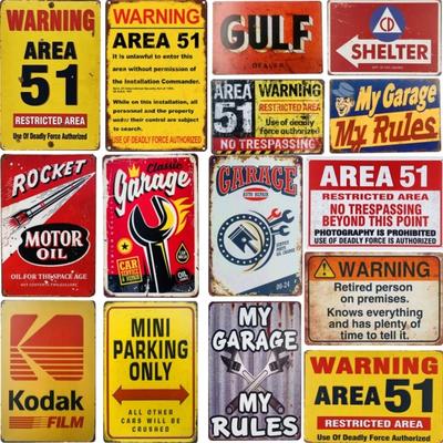 Retro Metallblechschilder Vintage Dekor Area 51 Plakette Garage Warnung Gefahr Wandteller Café Bar Dekor Raumdekoration