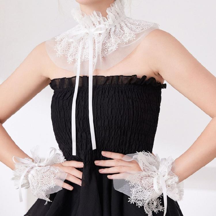 Detachable Ruffle Collar and Cuffs Lace Embroidered Accessory Set for Shirt Dresses Costumes and Event Wear Set