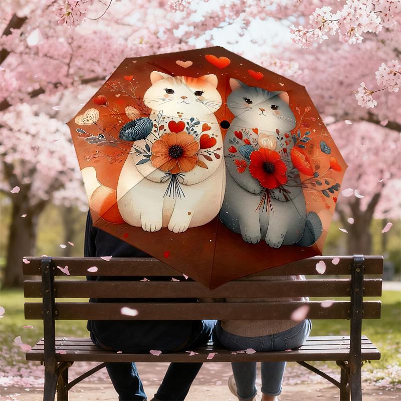 1pc cat flowers Automatic Open/Close Umbrella Compact Folding Umbrella with 8-Rib Shaft for Women/Men, Portable Travel Umbrella,1156S