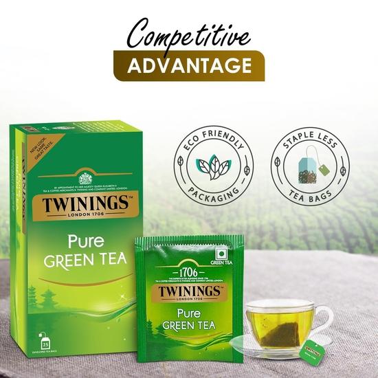Twinings Ren Grönt Te, 25 Te påsar| Förpackning om 1| Perfekt Balanserad & Uppfriskande Smak| Handplockade Gröna Teblad| Njut av en Varm Kopp Te