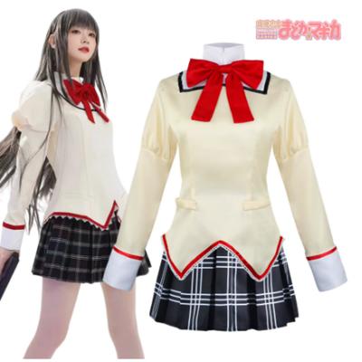 Puella Magi Madoka Magica School Uniform Cosplay Costume Full Set with Wig for Halloween Party