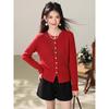 2026 Women's Red Cable Knit Cardigan Sweater with Gold Buttons - Small, Autumn Layer, Soft Sticky Knit Top