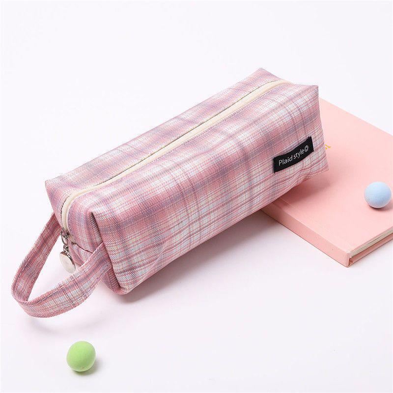 TOME Large Capacity Double Layer Japanese Simple Canvas Pencil Case for Girls