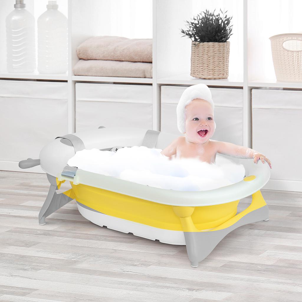 Foldable Baby Bath Tub, 0-3 Years, Temperature Indicator, Cushion, 81.5x50.5x23.5 cm, Yellow