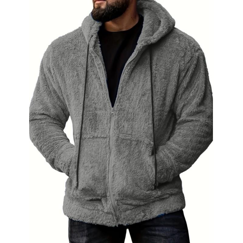 Men's Autumn Fleece Hoodie Coats Solid Hooded Jackets Casual Loose Zipper Pocket Hoody Outwear Male Outdoor Sports Coats