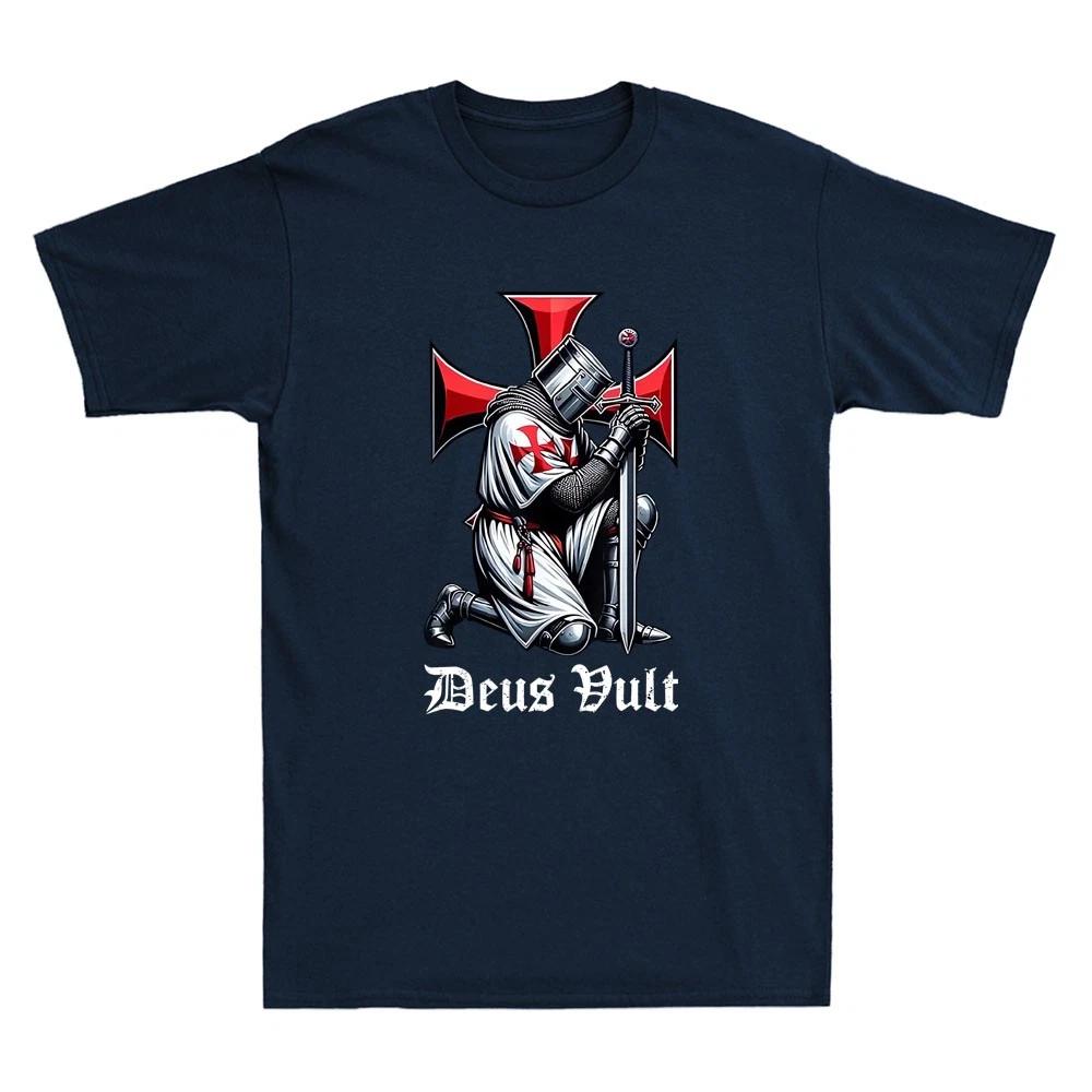 Vzácné Deus Vult Templářský rytíř Křesťanský válečník Křižácký kříž Vintage Pánské tričko High-endový Luxus je pro Muže i Ženy Top Y2k