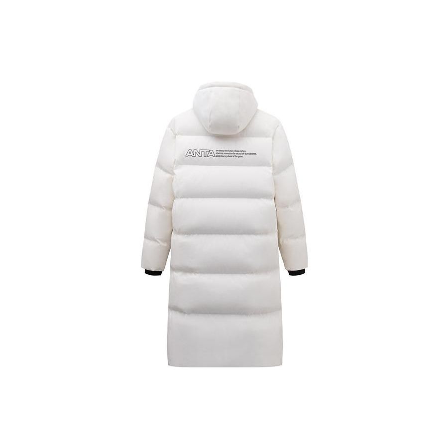 Anta Letter Zipper Hooded Long Snow Shell Down Jacket Men Outerwear Pure-White 952348902-1